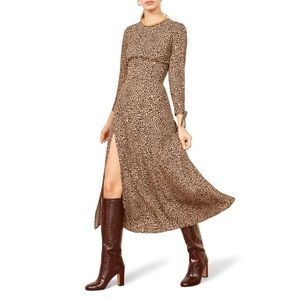 Reformation Leopard Zelda Dress Size 2 Long Sleeves